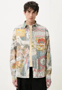 Desigual camasa din bumbac COLOR barbati, culoarea gri, cu guler clasic, regular, 25SMCW10 imagine