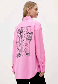 Desigual camasa din bumbac GIRLS culoarea roz, cu guler clasic, relaxed, 25WWCW16 imagine