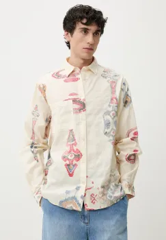 Desigual camasa din bumbac IKAT barbati, culoarea bej, cu guler clasic, regular, 25SMCW14 imagine