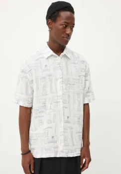 Desigual camasa din bumbac MISISIPI barbati, culoarea alb, cu guler clasic, relaxed, 24WMCW35 imagine