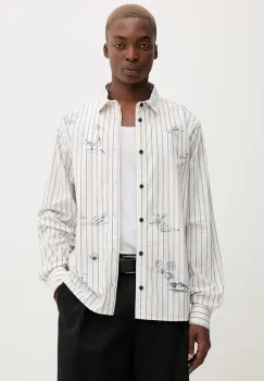 Desigual camasa din bumbac STRIPES PRINTED culoarea bej, cu guler clasic, relaxed, 25WMCW36 imagine