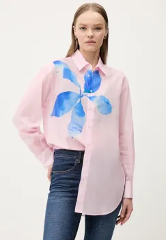 Desigual camasa din bumbac WATER FLOWE femei, culoarea roz, cu guler clasic, relaxed, 25SWCW22 imagine