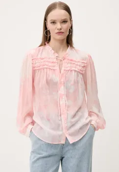 Desigual camasa ENIO femei, culoarea roz, cu guler stand-up, regular, 25SWBW05 imagine