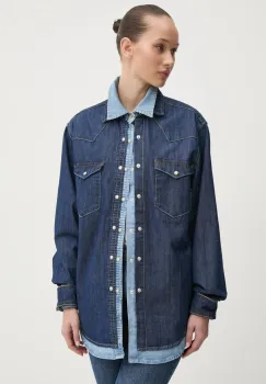 Desigual camasa NUEVAYORK barbati, culoarea albastru marin, cu guler clasic, regular, 24WMCD03 imagine