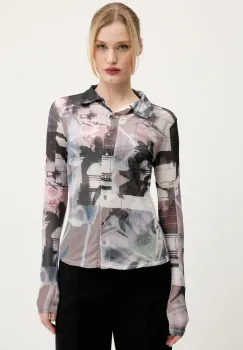 Desigual camasa SHELLEY femei, culoarea gri, cu guler clasic, slim, 25SWTKA1 imagine