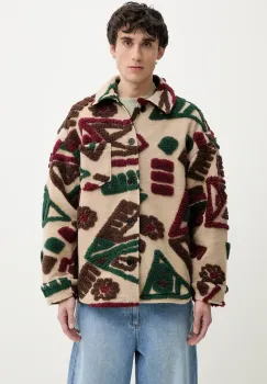 Desigual geaca din amestec de lana QUEBEC culoarea bej, de tranzitie, 25SMEW02 imagine