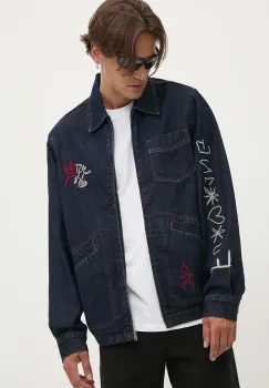 Desigual geaca jeans AARON barbati, culoarea albastru marin, de tranzitie, 24WMED01 imagine