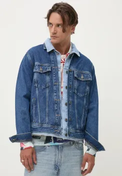 Desigual geaca jeans ILLINOIS barbati, culoarea albastru marin, de tranzitie, oversize, 24WMED05 imagine