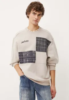 Desigual hanorac de bumbac ARAMIS barbati, culoarea bej, cu imprimeu, 24WMSK09 imagine