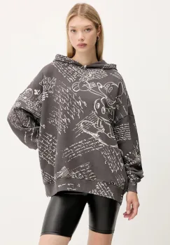 Desigual hanorac de bumbac LETTERS MICKEY culoarea gri, cu gluga, cu imprimeu, 25WWSK03 imagine