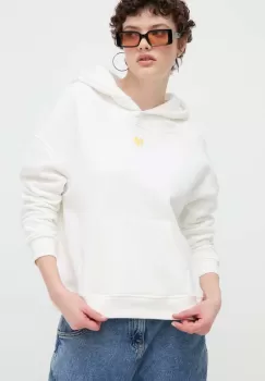 Desigual hanorac de bumbac LOGO femei, culoarea alb, cu gluga, neted, 24SWSK43 imagine