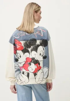 Desigual hanorac de bumbac MICKEY MOUSE femei, culoarea bej, cu imprimeu, 25SWSK39 imagine