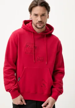 Desigual hanorac de bumbac NUEVA ESCOCIA barbati, culoarea rosu, cu gluga, cu imprimeu, 25SMSK04 imagine