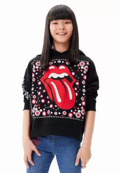 Desigual hanorac de bumbac pentru copii 23WGSK08 SWEAT LONG SLEEVE culoarea negru, cu gluga, cu imprimeu imagine