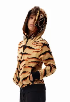 Desigual hanorac de bumbac pentru copii culoarea bej, cu gluga, modelator imagine