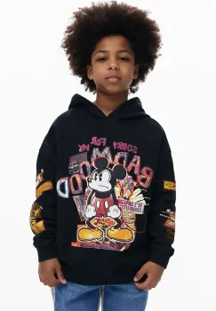 Desigual hanorac de bumbac pentru copii culoarea negru, cu gluga, cu imprimeu, 25SBSK08 imagine