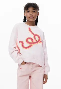 Desigual hanorac de bumbac pentru copii culoarea roz, cu imprimeu, 25WGSK08 imagine