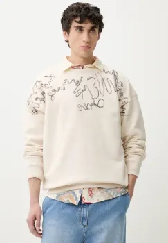 Desigual hanorac de bumbac SEAN barbati, culoarea bej, cu imprimeu, 25SMSK15 imagine