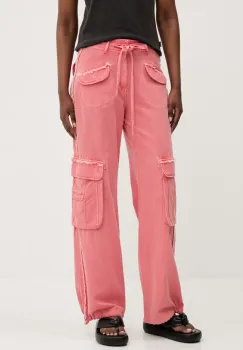 Desigual pantaloni ALEJANDRIA femei, culoarea roz, fason cargo, high waist, 25SWPW27 imagine