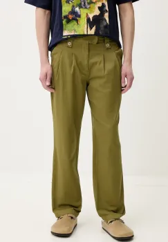 Desigual pantaloni de bumbac BANKER barbati, culoarea verde, cu fason chinos, 25SMPW01 imagine