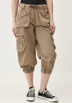 Desigual pantaloni de bumbac LOIRA femei, culoarea bej, drept, high waist, 25SWPW26 imagine