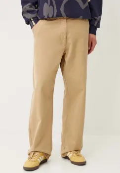 Desigual pantaloni de bumbac TEXAS culoarea bej, drept, 24WMPW06 imagine