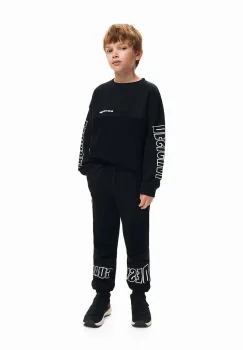 Desigual pantaloni de trening din bumbac pentru copii culoarea negru, cu imprimeu, 24WBPK03 imagine