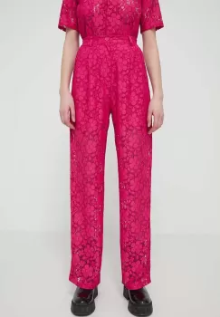Desigual pantaloni DHARMA femei, culoarea roz, drept, high waist, 24SWPW22 imagine