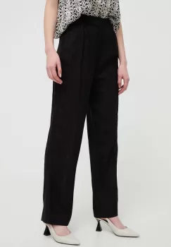 Desigual pantaloni din amestec de in ARMAND culoarea negru, drept, high waist, 24SWPW10 imagine