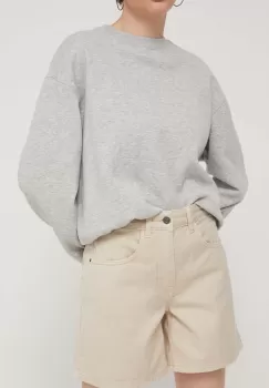 Desigual pantaloni scurti din bumbac SURY culoarea bej, neted, high waist, 24SWDD54 imagine