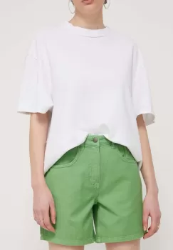 Desigual pantaloni scurti din bumbac SURY culoarea verde, neted, high waist, 24SWDD54 imagine