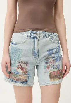 Desigual pantaloni scurti jeans INIDAN femei, cu imprimeu, high waist, 25SWDD24 imagine
