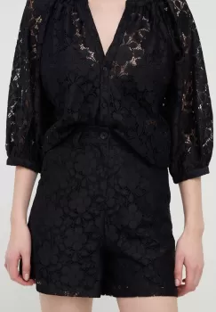 Desigual pantaloni scurti LACE femei, culoarea negru, neted, high waist, 24SWPW21 imagine