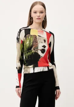 Desigual pulover COLLAGELACRO femei, culoarea bej, light, 25SWJF27 imagine