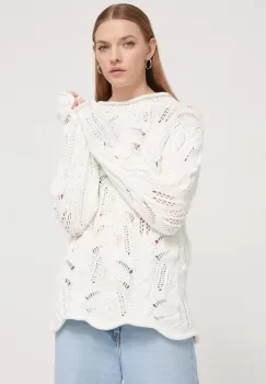 Desigual pulover de bumbac culoarea alb, cu turtleneck imagine