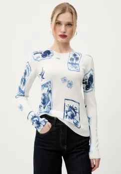 Desigual pulover din amestec de in TAMPERE femei, culoarea alb, light, 25SWJF32 imagine