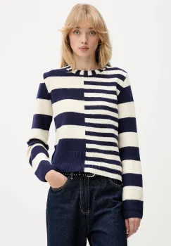 Desigual pulover din amestec de lana MALMOE culoarea bleumarin, light, 25WWJF17 imagine