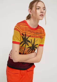 Desigual pulover femei, culoarea portocaliu imagine