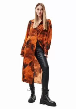 Desigual rochie 23WWVWAG WOMAN WOVEN DRESS LONG SLEEVE culoarea portocaliu, midi, drept imagine