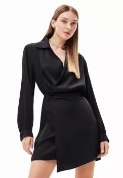 Desigual rochie 23WWVWAI WOMAN WOVEN DRESS LONG SLEEVE culoarea negru, mini, drept imagine