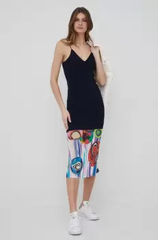 Desigual rochie culoarea albastru marin, midi, drept imagine