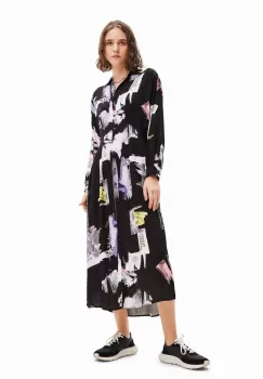 Desigual rochie culoarea negru, midi, drept imagine