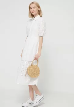 Desigual rochie din bumbac culoarea alb, midi, evazati imagine