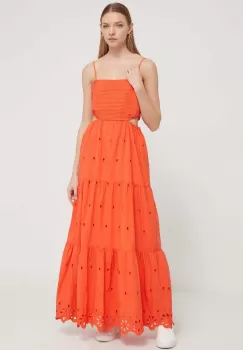 Desigual rochie din bumbac culoarea portocaliu, maxi, evazati imagine