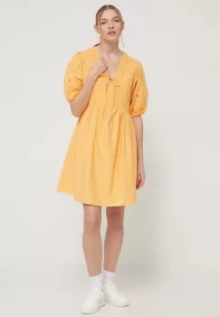 Desigual rochie din bumbac culoarea portocaliu, mini, evazati imagine