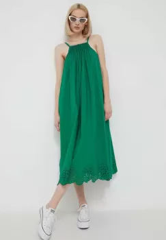 Desigual rochie din bumbac culoarea verde, maxi, evazati imagine