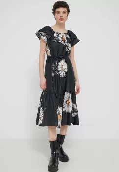 Desigual rochie din bumbac GEORGEO culoarea negru, midi, evazati, 24SWVW02 imagine