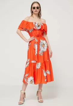 Desigual rochie din bumbac GEORGEO culoarea portocaliu, midi, evazati, 24SWVW02 imagine