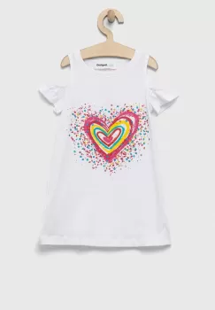 Desigual rochie din bumbac pentru copii culoarea alb, mini, drept imagine