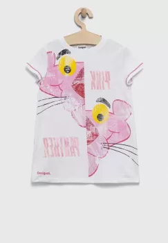 Desigual rochie din bumbac pentru copii culoarea alb, mini, oversize imagine